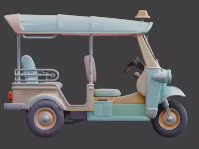 Pastel Tactical Easter Delivery Tuk Tuk Low-poly 3D model