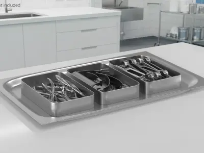 Surgical Tray with Airway Tools and Retractors Medical Steel 3D model