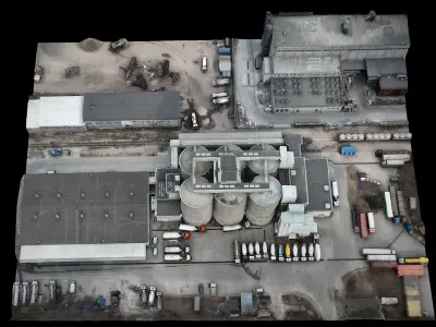 factory industrial building tubes terrain drone scan 3D model