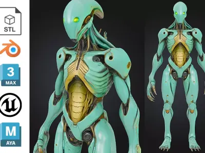 Alien Biomech Android Low-poly 3D model