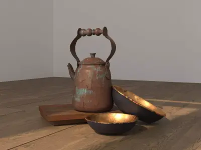 Kettle and Bowl Free 3D model