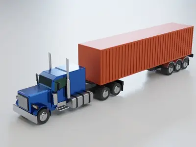 American Semi-Trailer Cargo Truck Classic Lowpoly Low-poly 3D model