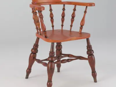 Antique Set of Five English Elmwood Windsor Chair 3D model