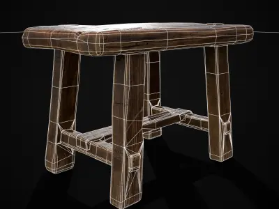 Rustic Wooden Stool Low-poly 3D model