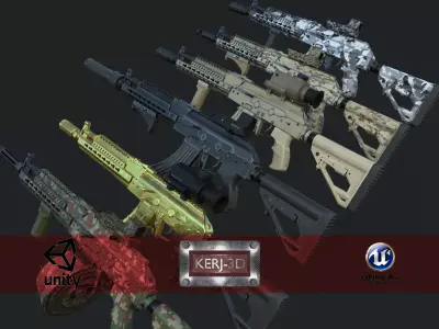 ASR-14 camouflage AK47 based rifle Low-poly 3D model