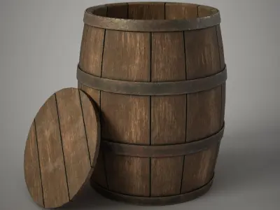 Wooden Barrel Low-poly 3D model 19