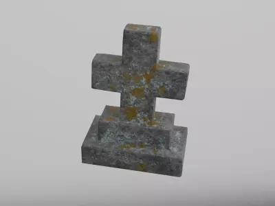 Old Cemetery Gravestone Cross with Moss and Patina Low-poly 3D model