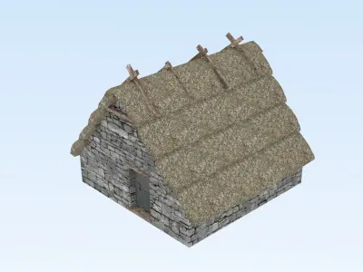 Stone medieval house Low-poly 3D model
