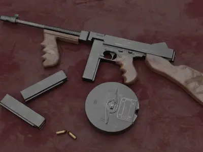 Thompson submachine gun Low-poly 3D model 2