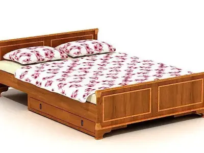 Retro Wooden Grained Bed 3D model