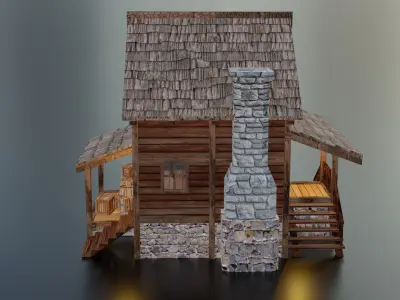 Wooden House D Low-poly 3D model