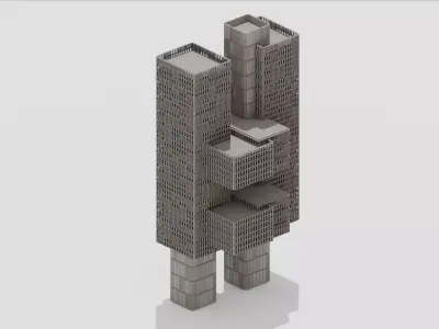 Brutalist Industrial Tower Building 12 Low-poly 3D model