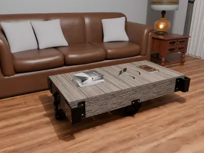 Antique Industrial Cart Coffee Table Low-poly 3D model
