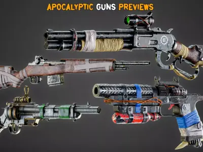 30 Game-Ready Apocalyptic Guns - Vol 23 Low-poly 3D model