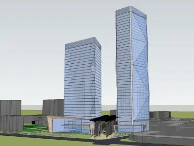SU model of twin tower commercial office building 3D model