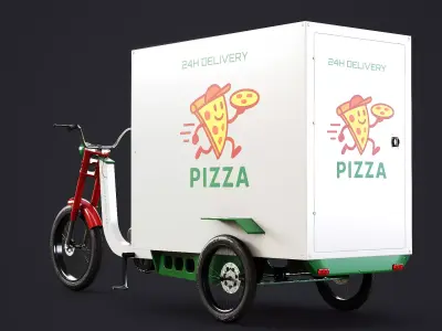 Electric Cargo Tricycle Delivery Bicycle - Pizza Delivery Low-poly 3D model