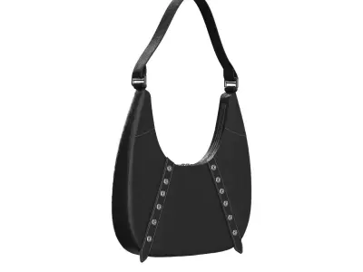 Black Leather Baguette Bag 3D model