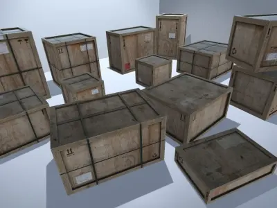 Old Wooden Cargo Crates with Dust Low-poly 3D model