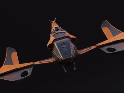 Spaceship orange and flying Low-poly 3D model