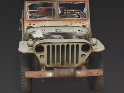 WWII American Willys Jeep Wreck 3D Model 3D Model Low-poly 3D model