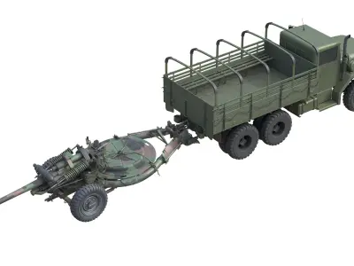 Military Truck m35a2 with Field Howitzer M119  Low-poly 3D model