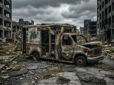 Wrecked Ambulance Vehicle - Post-Apocalyptic PBR Game Ready Low-poly 3D model