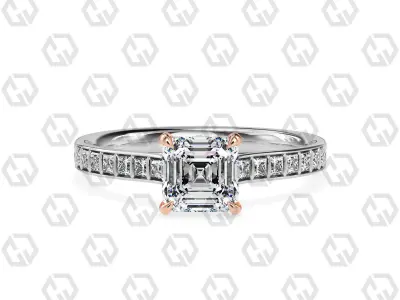 Ring 71 Asscher Shape and princess on shanks with Gems 3D print model