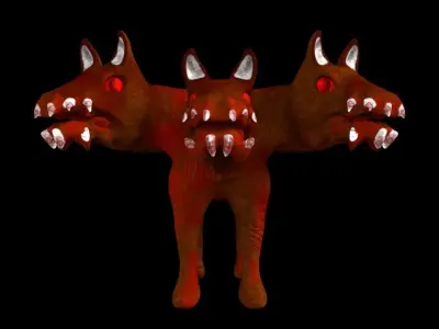 Cerberus demon with glowing eyes Low-poly 3D model