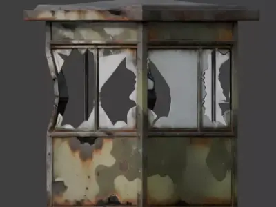 Burned Military Guard Booth 3D Model V01 Low-poly 3D model