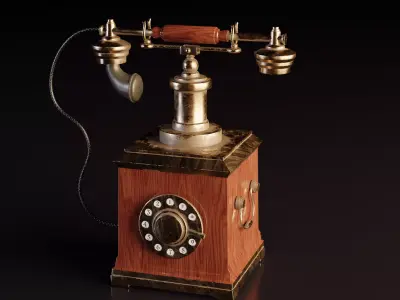 Old rotary dial telephone Low-poly 3D model