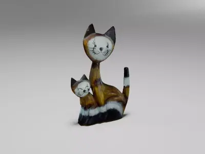 Wooden cat ornament Low-poly 3D model
