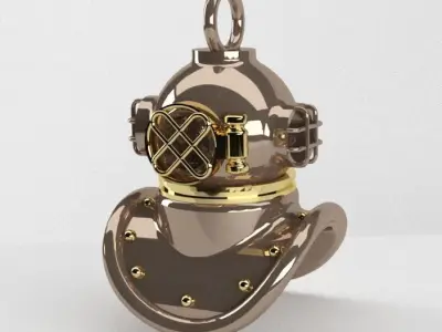 diver gold diving helmet 3D model