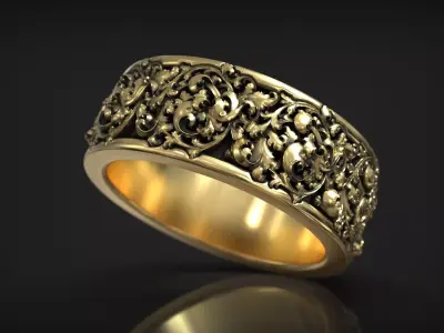 Baroque Vintage Classic Ornate Floral Wedding Band 3D print model