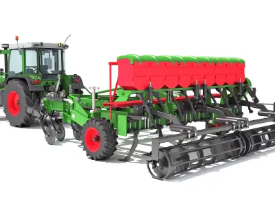 Tractor with Seed Drill 3D model buy
