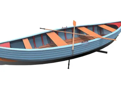 Stylized Wooden Row Boat Low-poly PBR Low-poly 3D model