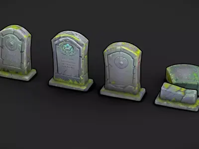 Stylized Gravestones Set Lowpoly Handpainted 3d-model Free low-poly 3D model