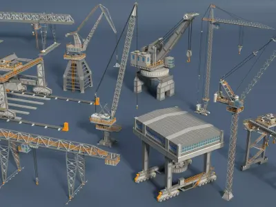 Cranes - Low Poly - 10 pieces Low-poly 3D model