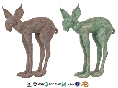 Lynx rusted statues Low-poly 3D model