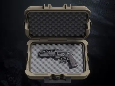 RV-32 Revolver With Hands And Weapon Case Low-poly 3D model