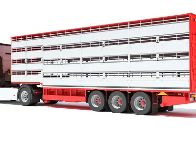 Truck with Animal Transporter Trailer 3D model purchase