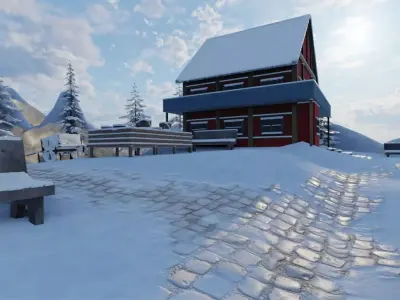 Snowy Mountain Village 3D model 4