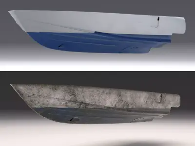 Yacht hull clean and ruined Low-poly 3D model