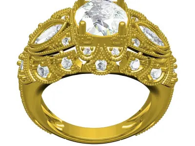 Antique Art Deco Style Wedding Ring for Women 3D print model