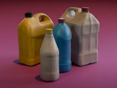 Plastic Jerrycans and Bottles Low-poly 3D model