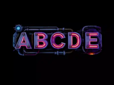 Cyberpunk Neon Font ABCDE words Low-poly 3D model