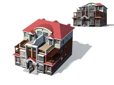 Villa house with two stories and roof 3D model