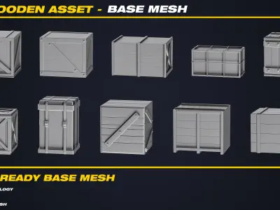 50 Wooden Asset Base Mesh - VOL 06 - Game Ready Low-poly 3D model
