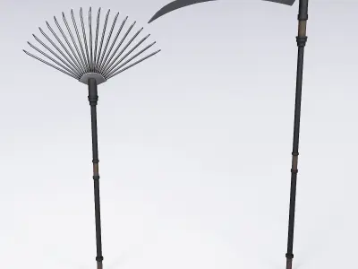 Scythe and leaf rake 3d model  3D model