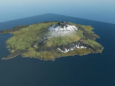 Snowy island volcano PBR landscape 3D model