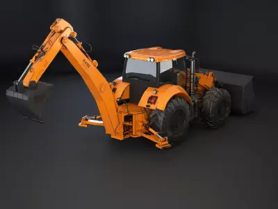 Generic Large Backhoe Loader Used Low-poly 3D model